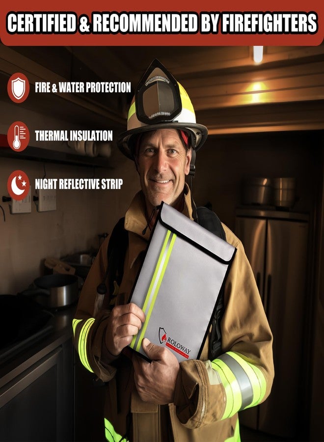 ROLOWAY Fireproof Document Bag (15.5 x 11.5 inch) with 2 Pockets and 5200℉ Aluminum Foil Layer, Fireproof Bag for Document Safe (Silver) - Image 2